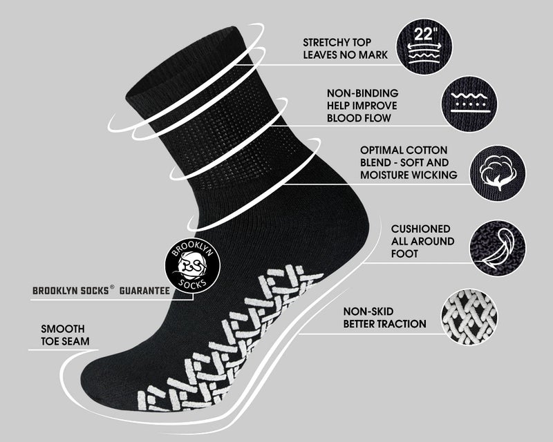 Brooklyn Socks 6 Pairs of Non-Skid Diabetic Cotton Quarter Socks with Non Binding Top (Black, 10-13) - Image 2